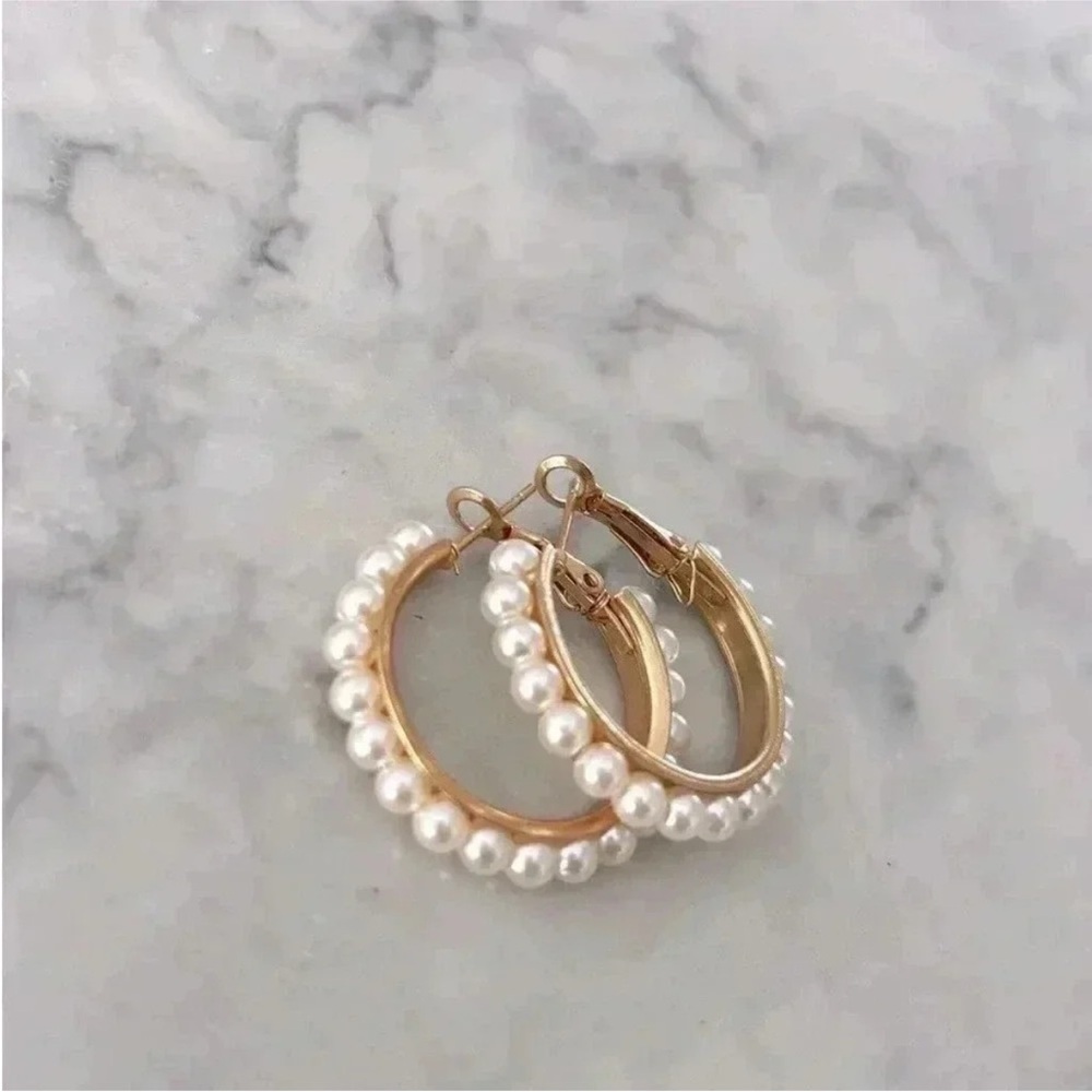 Macy’s Elegant Pearl Hoop Earrings - Picture 2 of 3